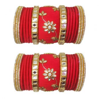 Silk Thread Red and Gold Bangles Set of 26 Bangles-2.10